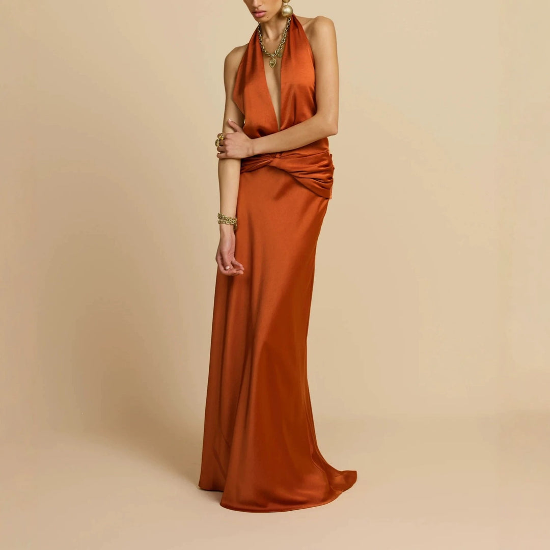 Damen Elegantes Maxikleid mit tiefem V-Ausschnitt und raffinierten Drapierungen R&B