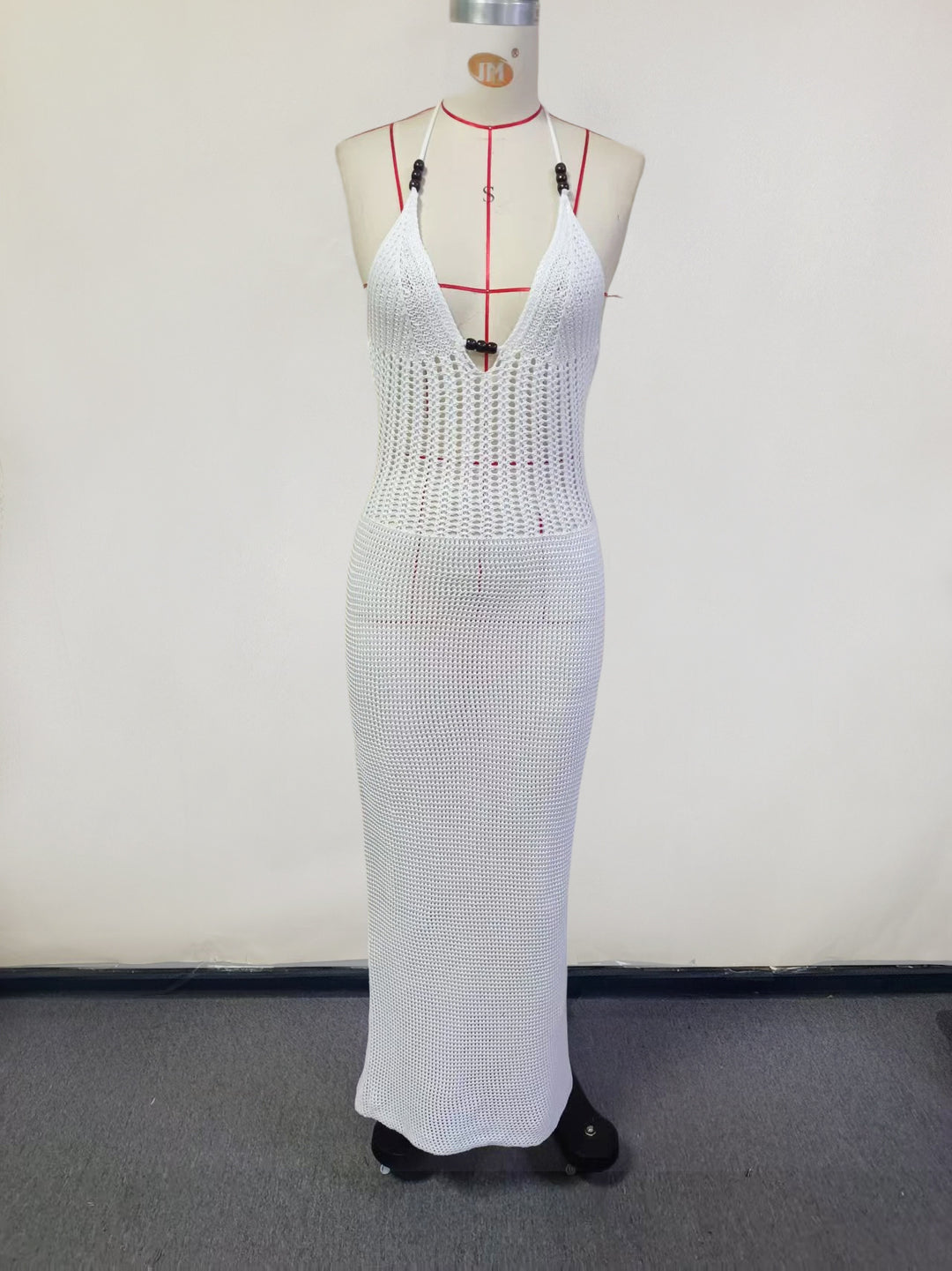 Damen gehäkeltes Strandkleid mit tiefem V-Ausschnitt und herausragenden Details R&B