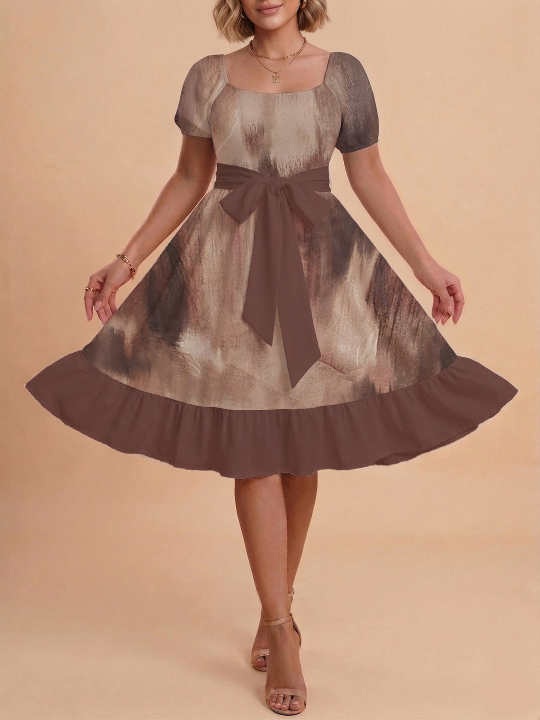 Damen schickes Glitzerkleid mit tailliertem Schnitt und Rüschensaum R&B