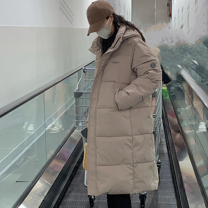 Damen Lange Steppjacke mit Kapuze und hohen Kragen R&B
