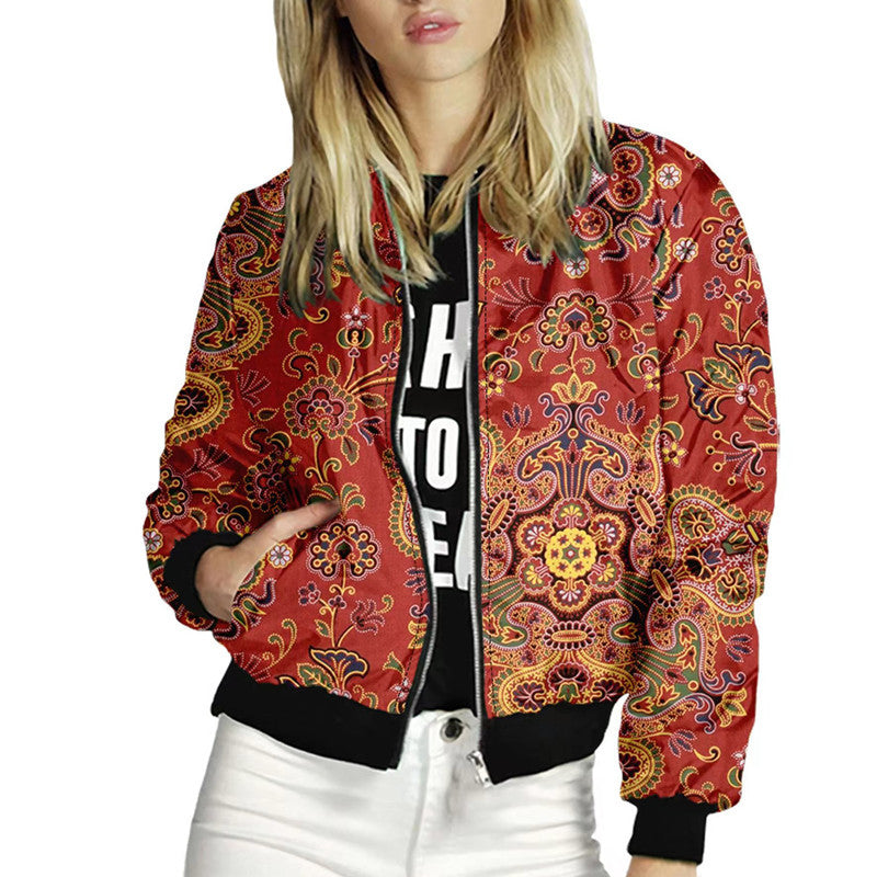Damen trendiger Bomberjacke mit buntem Mandala-Muster R&B