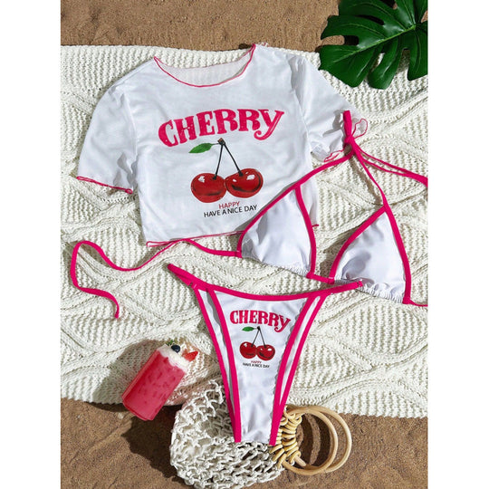 Damen Crop-Top Bikini-Set mit sportlichem Schnitt und Brasil-Print R&B