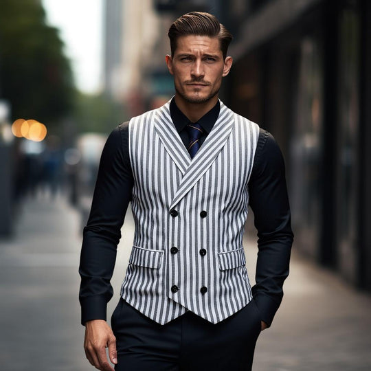 Herren elegante Weste mit doppelter Knopfleiste und klassischen Streifen R&B
