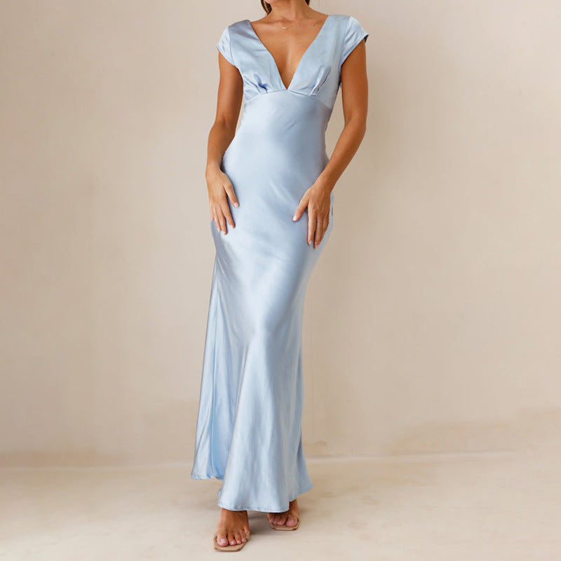 Damen langes Abendkleid mit schickem V-Ausschnitt und elegantem Fall R&B