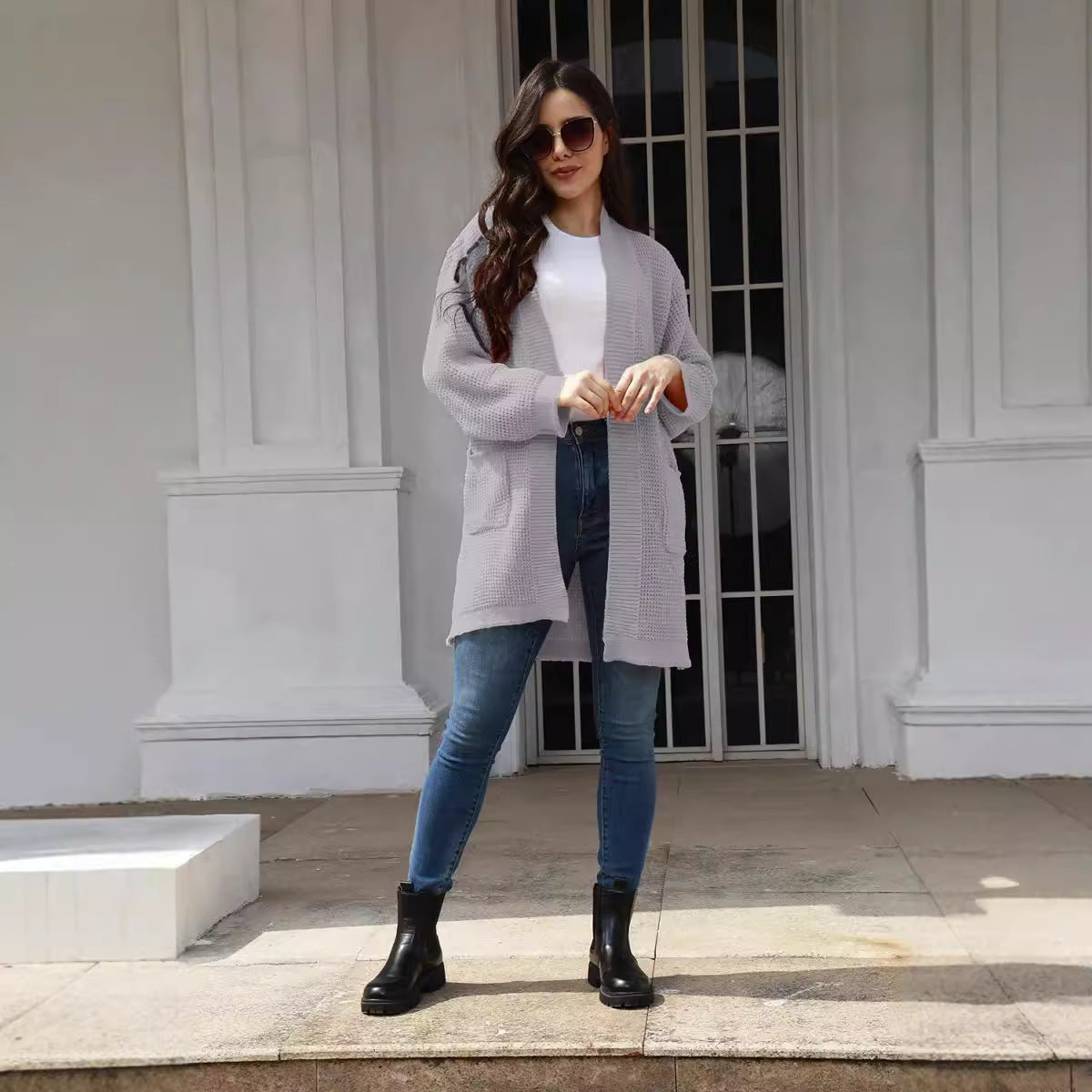 Damen Offene Strickjacke im lässigen Design mit praktischen Taschen R&B