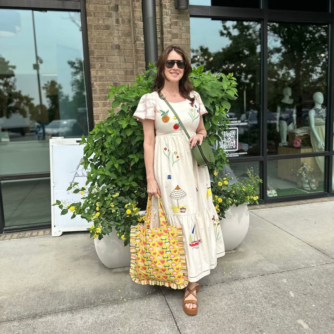 Damen Sommerkleid mit buntem Stickdesign und lockerem Schnitt R&B
