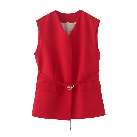 Damen elegantes Blazer- und Hosen-Ensemble mit modernem Gürtel R&B