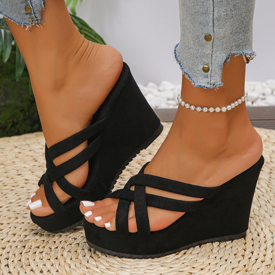 Damen Wedge-Sandalen mit überkreuzten Riemen und rutschfester Sohle R&B