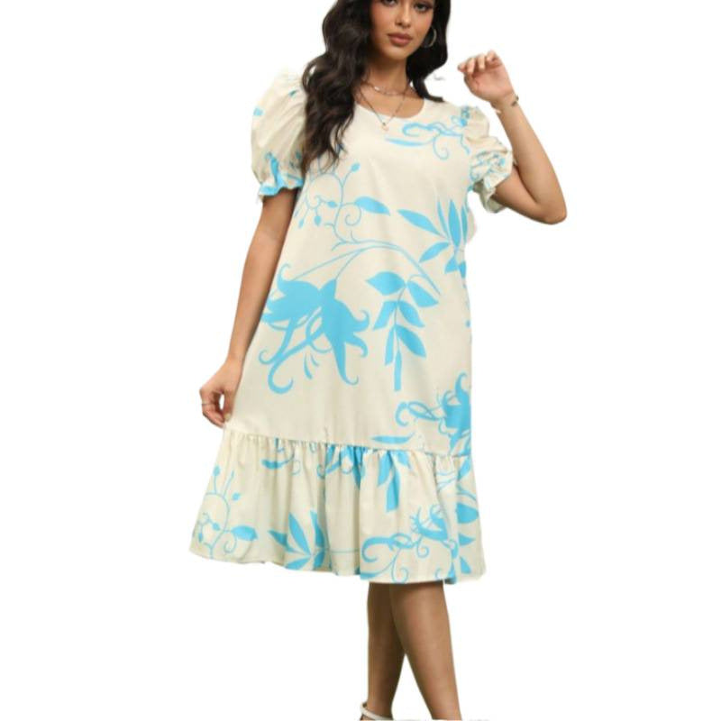 Damen Freizeitkleid mit voluminösen Ärmeln und Rüschensaum R&B