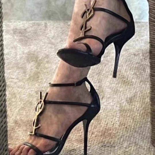 Damen elegante High Heel Sandalen mit zierlichen Riemchen und glamourösen Akzenten R&B