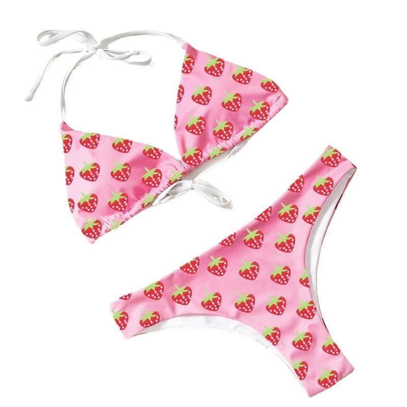 Damen Triangel-Bikini mit fruchtigen Erdbeerprint R&B