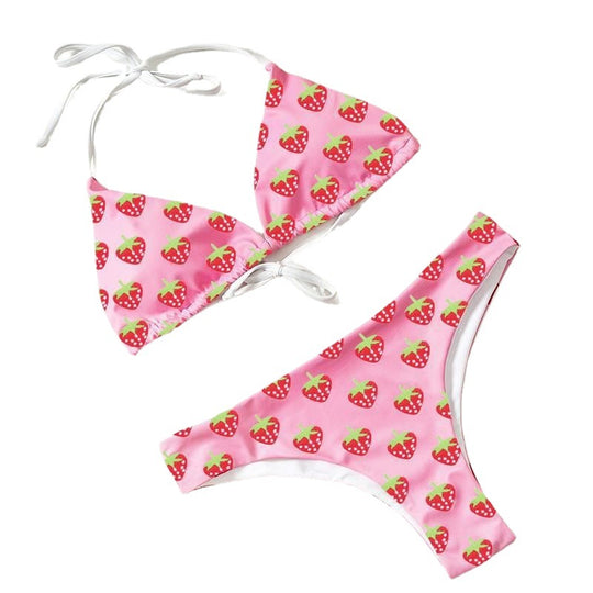 Damen Triangel-Bikini mit fruchtigen Erdbeerprint R&B