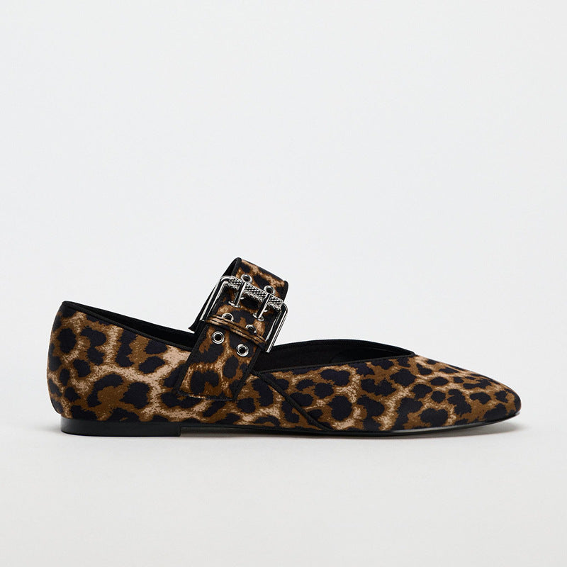 Damen elegante Ballerinas mit Leopardenmuster und verstellbarem Riemen R&B