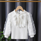 Mädchen Rüschenbluse mit floralen Applikationen und transparenten Ärmeln R&B