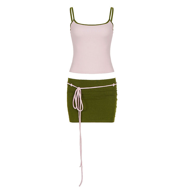 Damen Sportliches Top und Minirock-Set mit verstellbarem Bund R&B