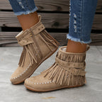 Damen Mokassinstiefel mit modischem Fransen-Design und eleganten Akzenten R&B
