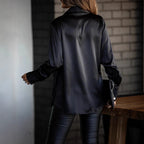 Damen Elegante Seidenbluse mit tiefem V-Ausschnitt und überschnittenen Ärmeln R&B