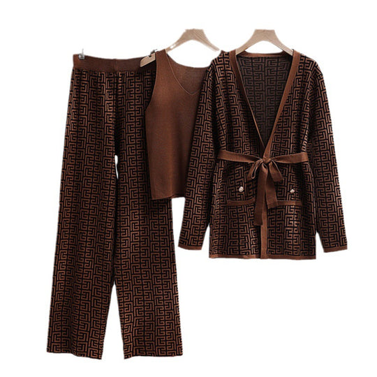 Damen modisches und luxuriöses Loungewear-Set mit elegantem Muster und praktischen Taschen R&B