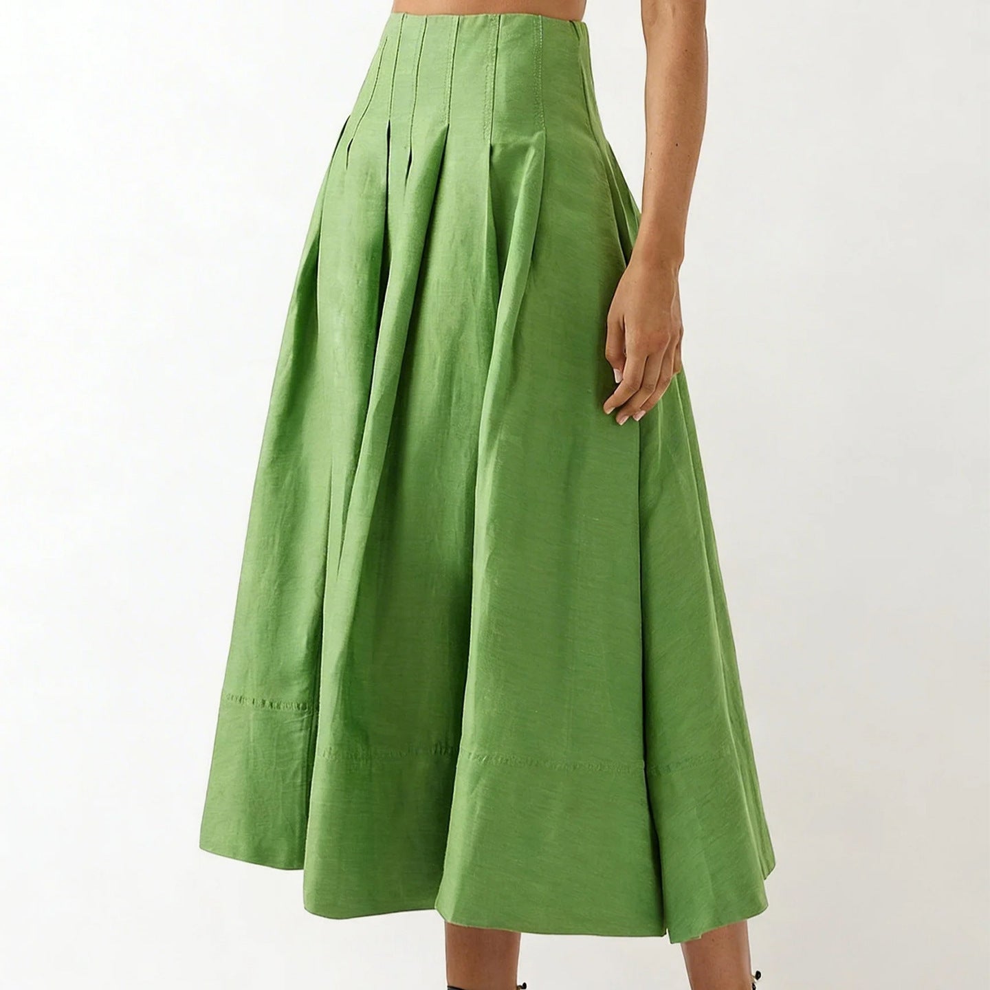 Damen Eleganter Midirock mit fließendem Schnitt und seitlichen Taschen EB