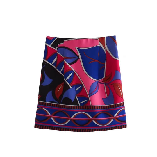 Damen Minirock mit modernem floralem Muster und elastischem Bund R&B