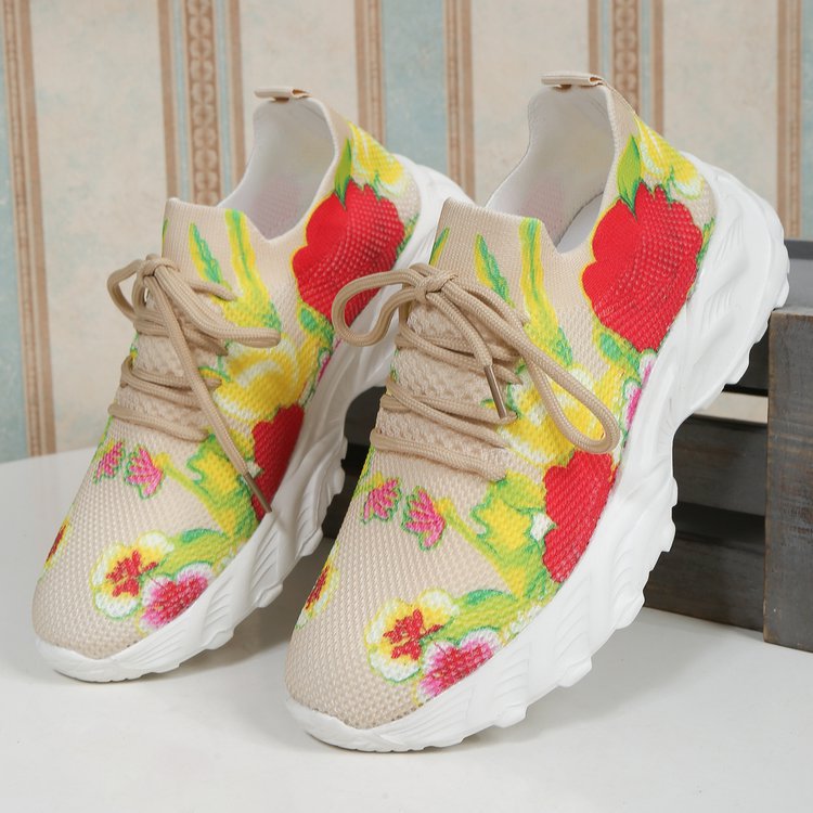 Damen modische Sneakers mit floralem Design und atmungsaktiver Textiloberfläche R&B