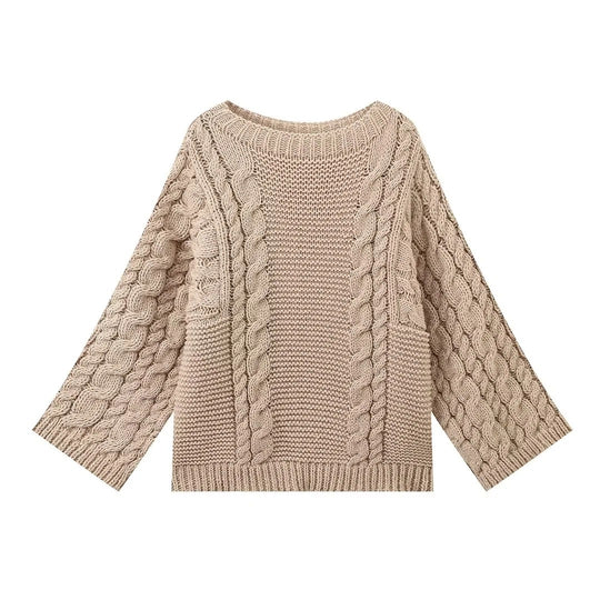 Damen Strickpullover mit lockerer Schnittführung und geflochtenem Design R&B