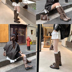 Damen Stiefel im lässigen Biker-Stil mit robustem Riemen und bequemem Blockabsatz