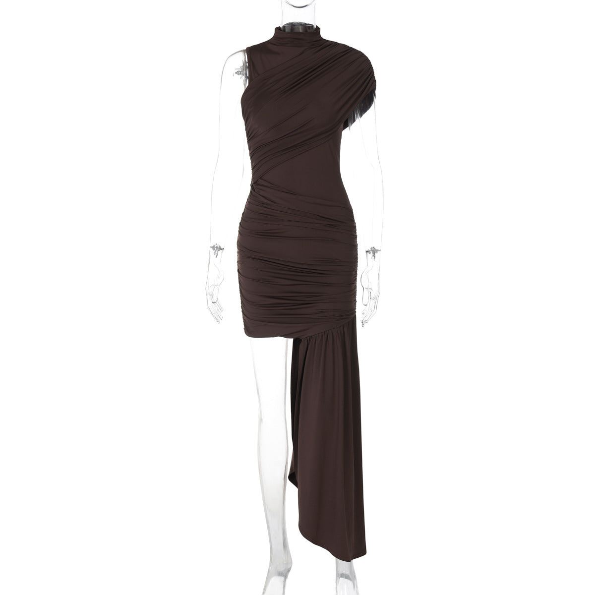 Damen Elegantes asymmetrisches Minikleid mit Drapierung und seitlichem Schlitz R&B