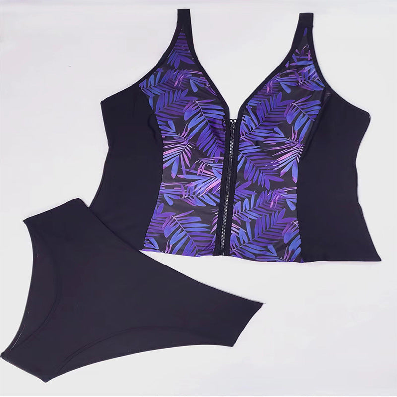 Damen Bikini-Set mit modischem Zip-Oberteil und bequemen High-Waist-Slip R&B