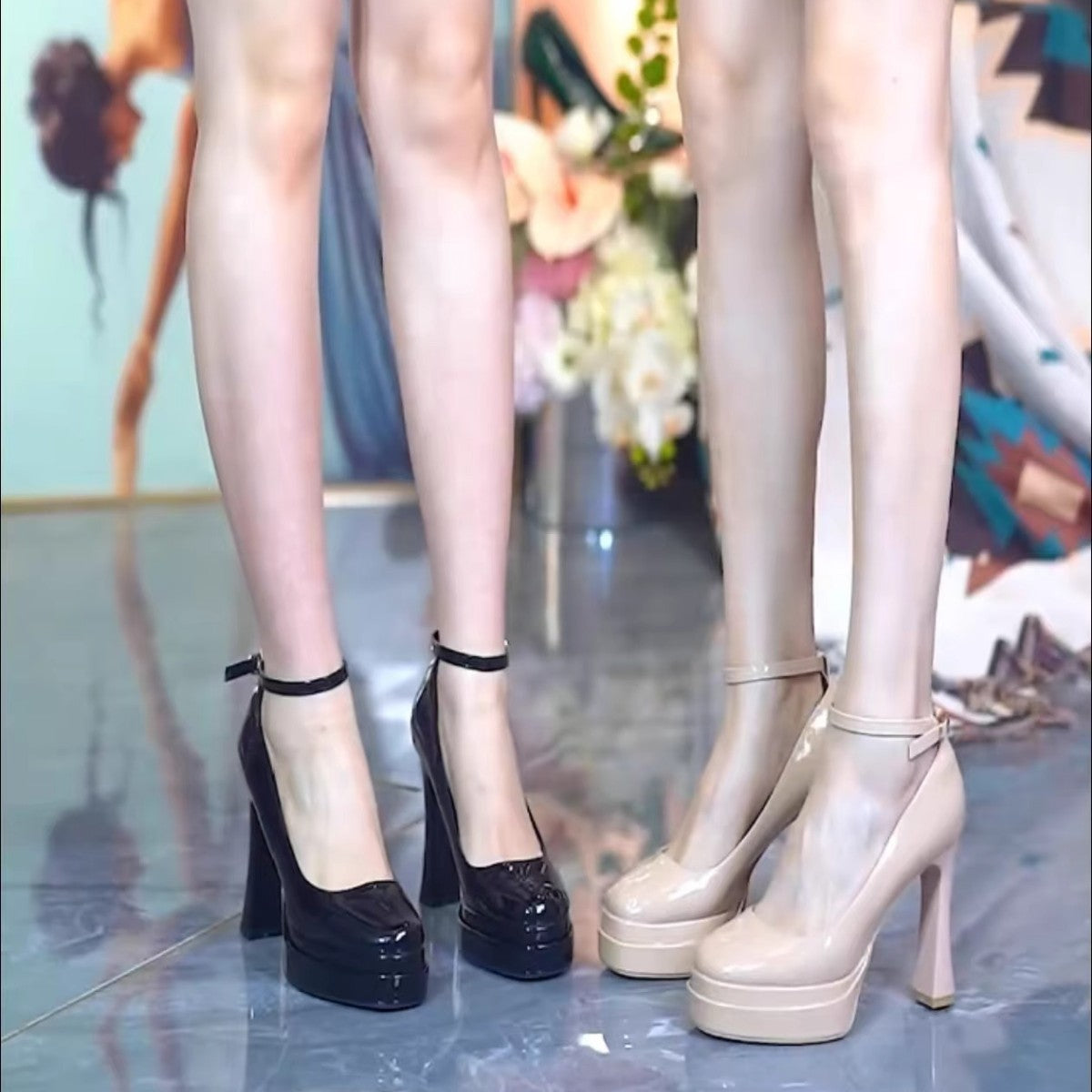 Damen High Heel Plateau-Pumps mit verstellbarem Knöchelriemen R&B