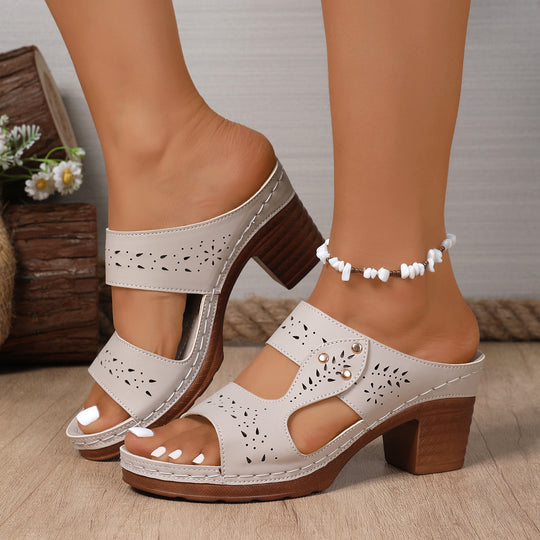 Damen Bequeme Holz-Blockabsatz-Sandaletten mit atmungsaktivem Design R&B