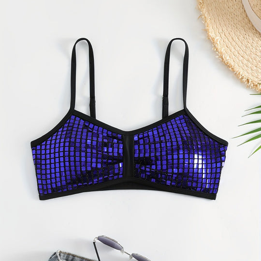 Damen Crop-Bikini-Top mit glitzerndem Netzdesign R&B