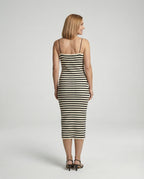 Damen figurbetontes geripptes Maxikleid mit schmalen Spaghettiträgern R&B