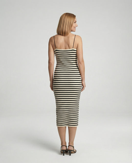 Damen figurbetontes geripptes Maxikleid mit schmalen Spaghettiträgern R&B