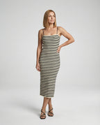 Damen figurbetontes geripptes Maxikleid mit schmalen Spaghettiträgern R&B