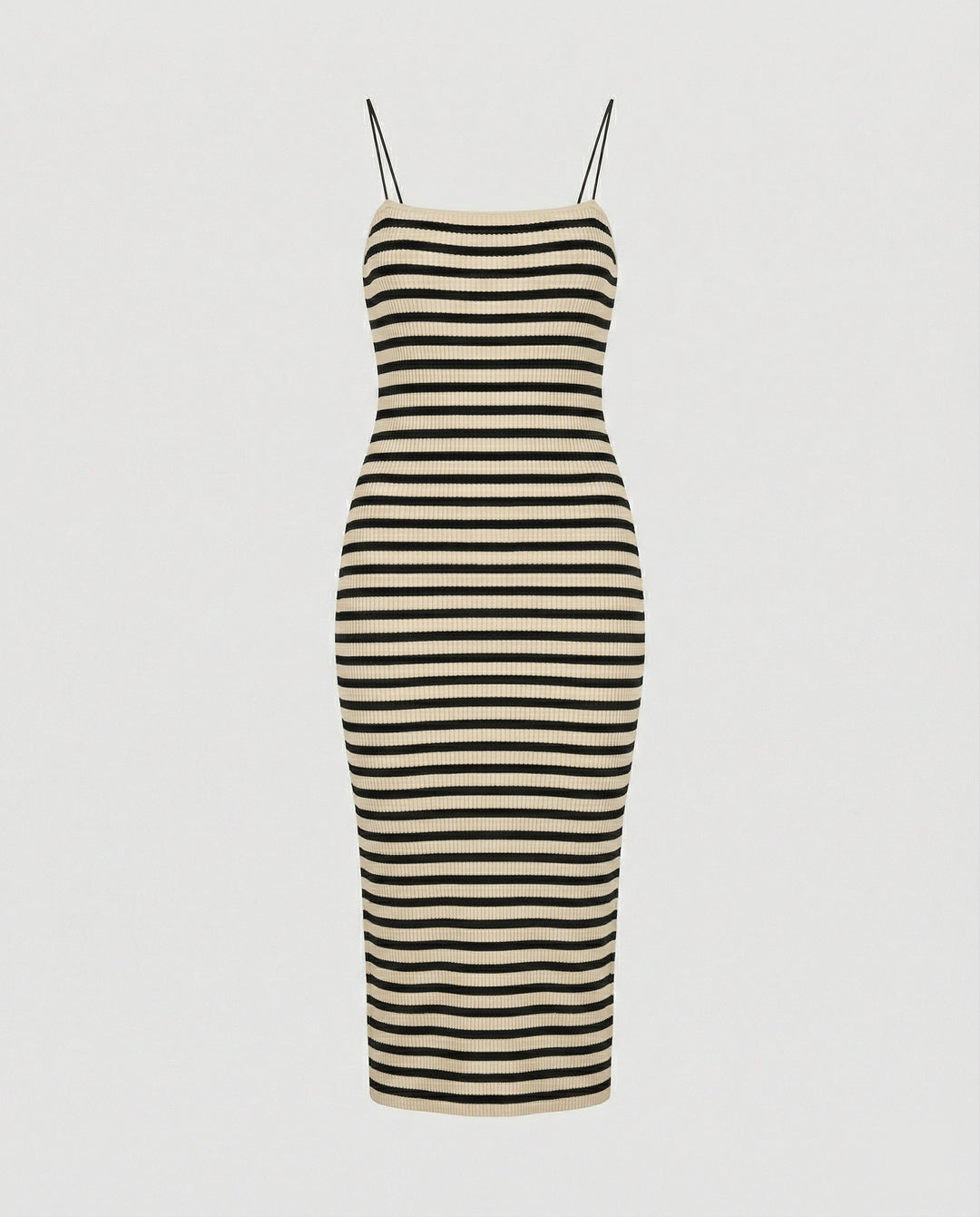 Damen figurbetontes geripptes Maxikleid mit schmalen Spaghettiträgern R&B
