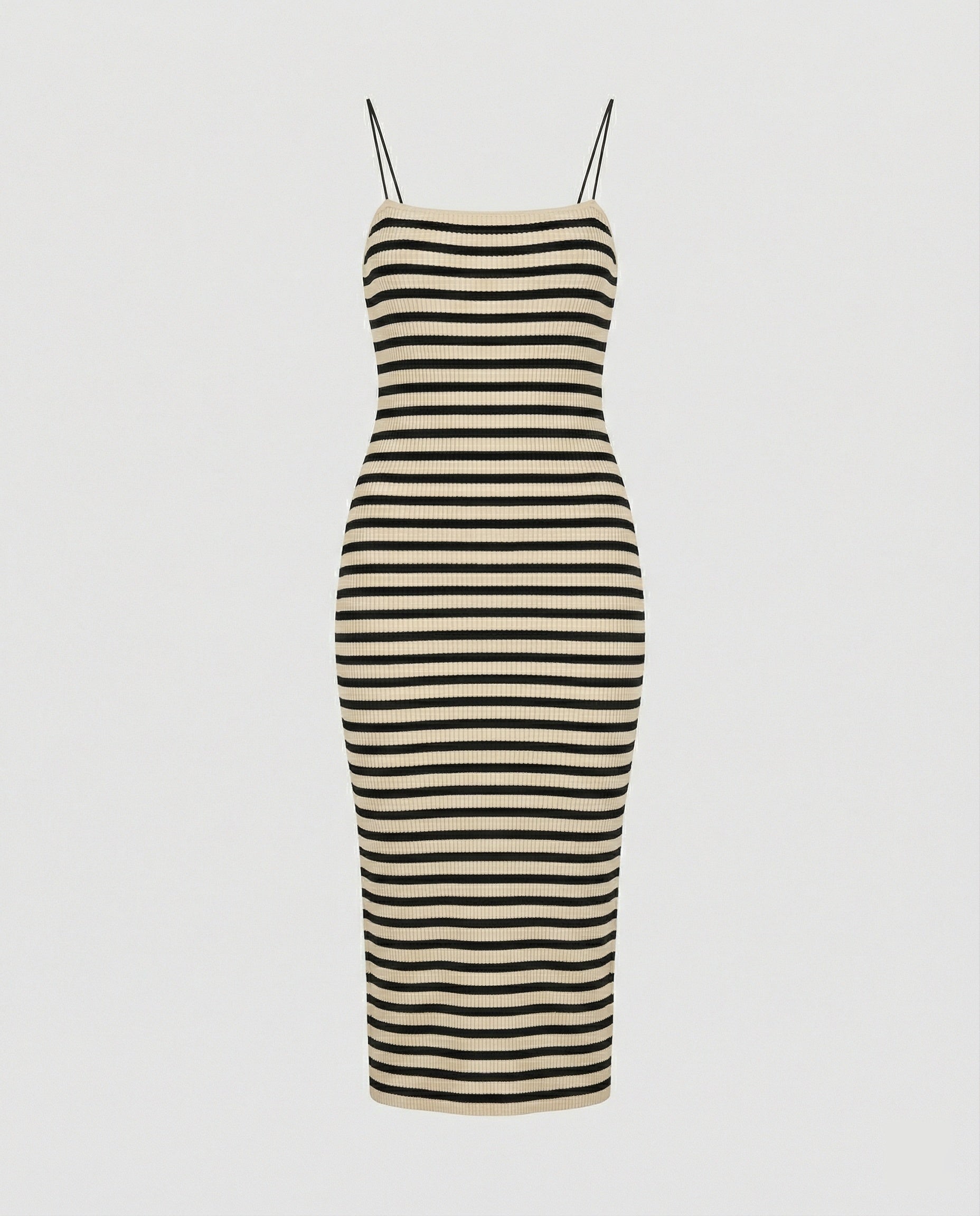 Damen figurbetontes geripptes Maxikleid mit schmalen Spaghettiträgern R&B