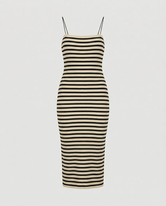 Damen figurbetontes geripptes Maxikleid mit schmalen Spaghettiträgern R&B