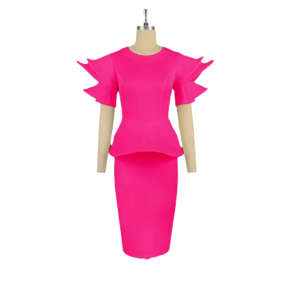 Damen figurbetontes Kleid mit voluminösen Ärmeln R&B