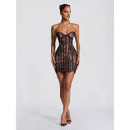Damen Sexy Spitzenkleid mit gerafftem Schnitt und herzförmigem Ausschnitt R&B