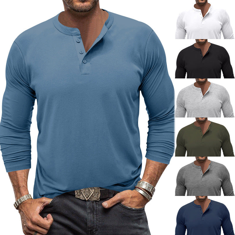 Herren modisches Langarm-Henley-Shirt mit modernem Kragen und praktischen Knopfdetails R&B