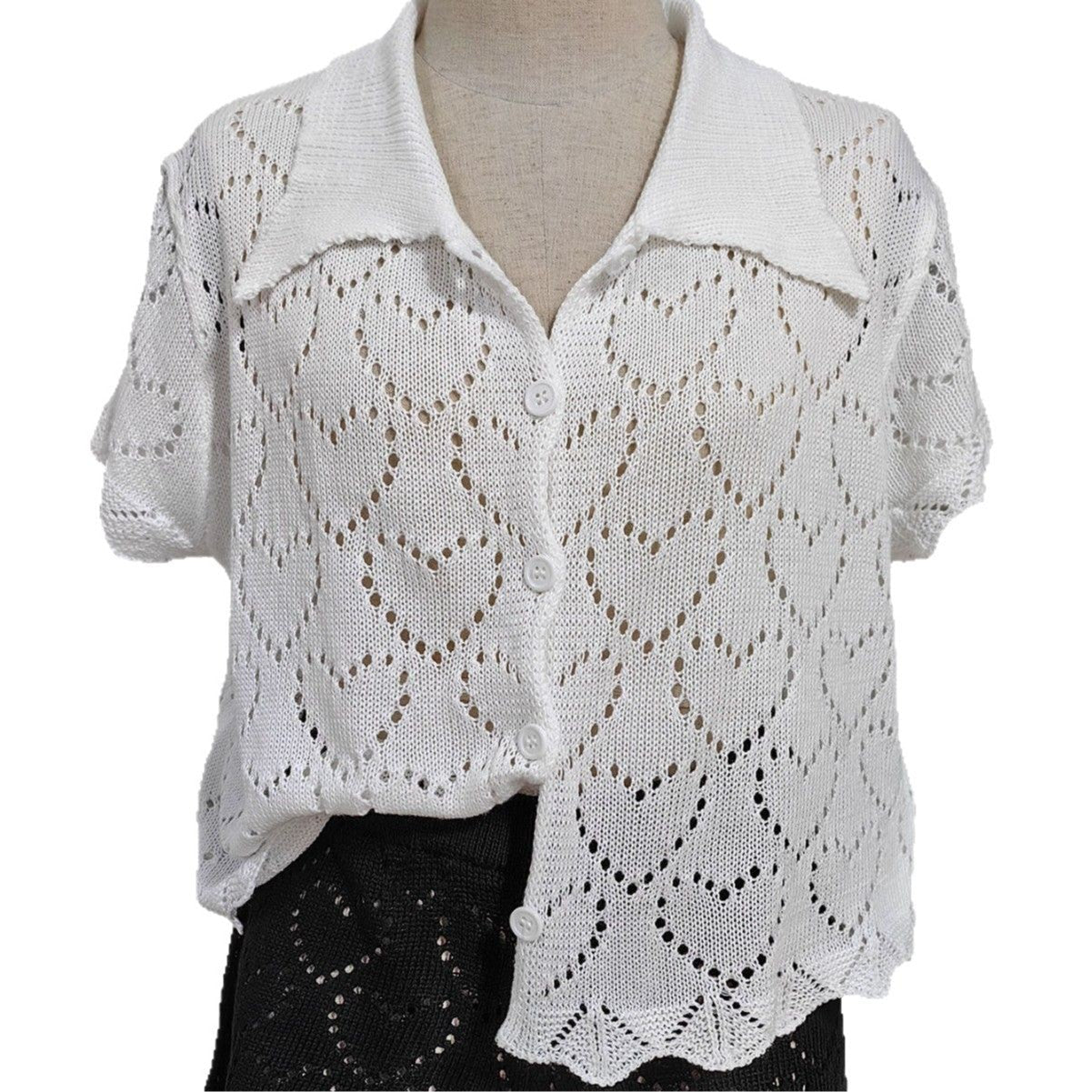 Damen luftiger Häkel-Cardigan mit modischem Lochmuster R&B