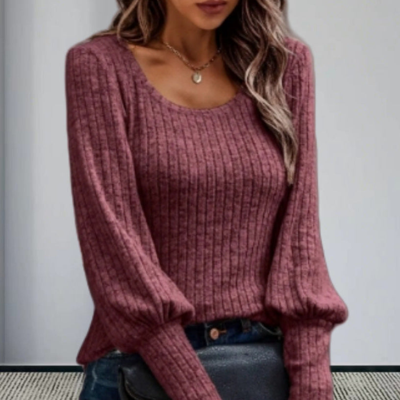 Damen Strickpullover mit Ballonärmeln und feinem Rippmuster R&B