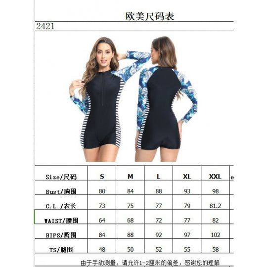 Damen Surfanzug mit langärmeligem Design und floralem Muster R&B