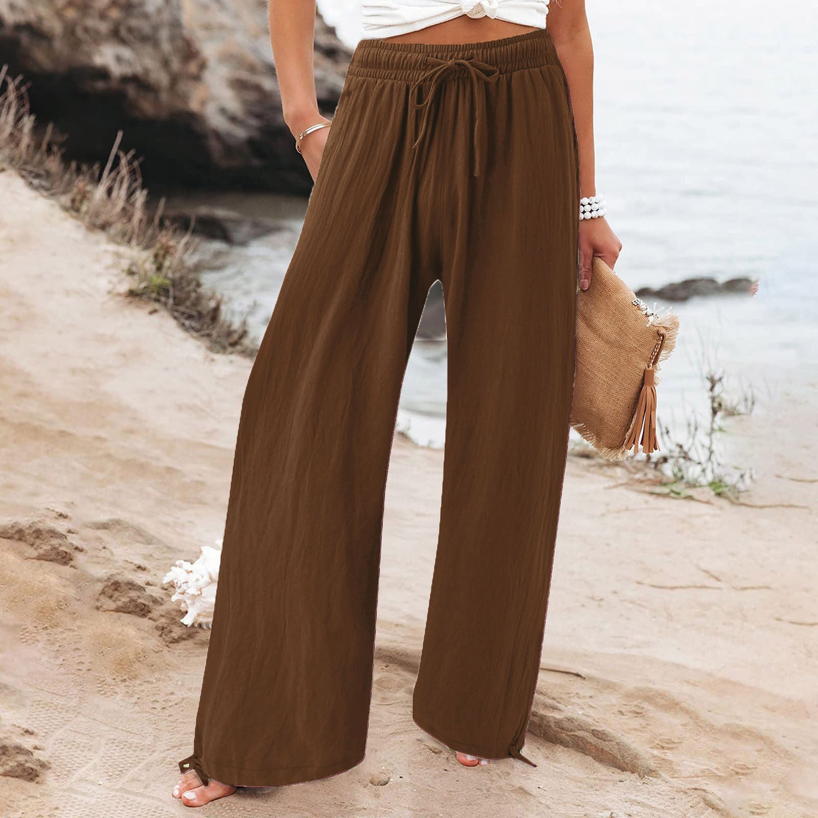 Damen Weite hose mit elastischem Bund und praktischen Taschen R&B