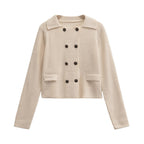 Damen elegante Kurzjacke mit doppelt knöpfbarem Verschluss und Taschen R&B