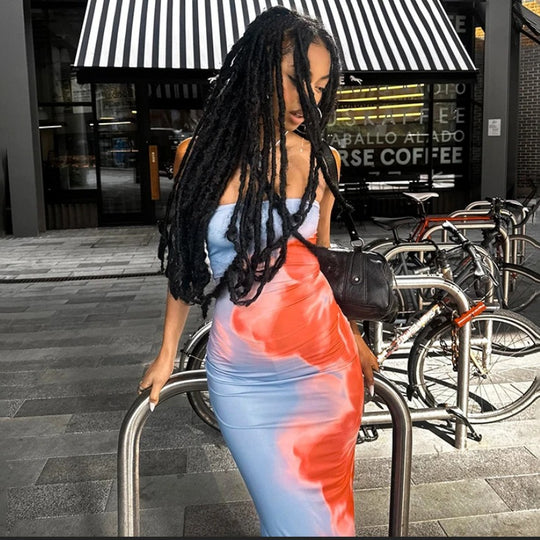 Damen Figurbetontes Langarmkleid mit modernem Farbverlauf und schmalem Schnitt R&B