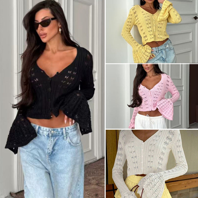 Damen Strickjacke im filigranen Design mit herzförmigen Ausschnitten R&B