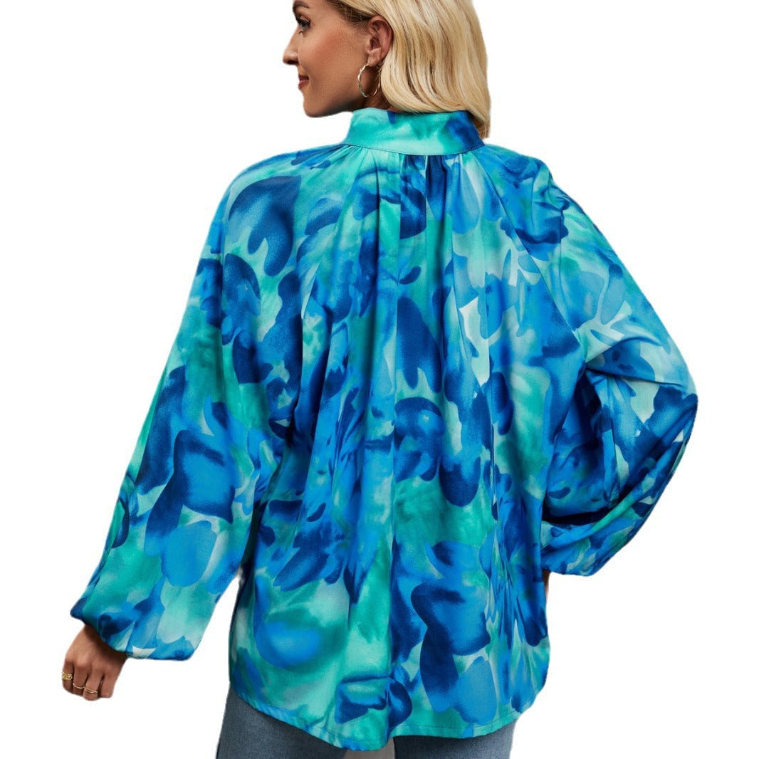 Damen Bluse mit buntem Floral-Print und Schluppenkragen R&B