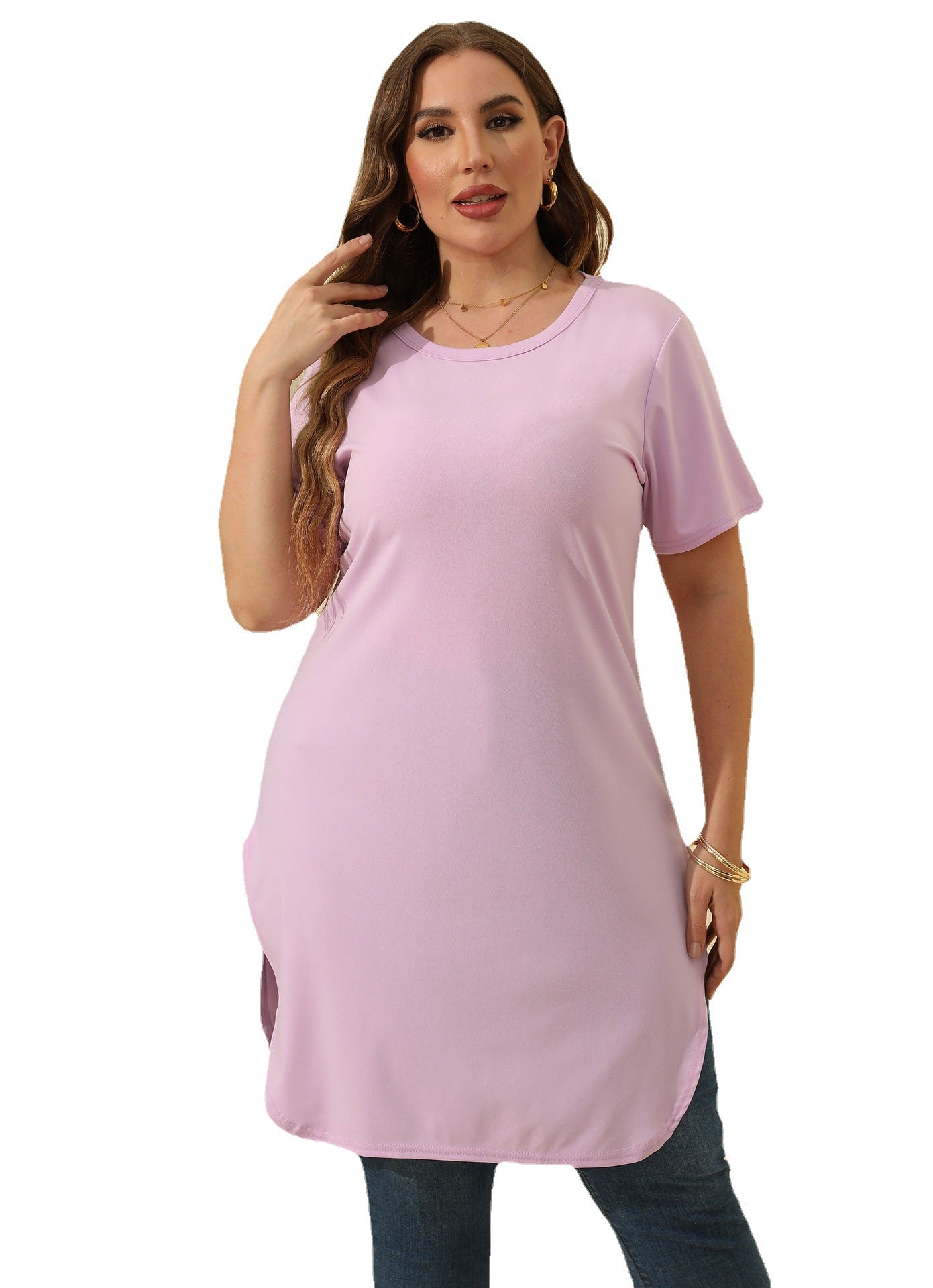 Damen modernes Kurzarm-Tunika-Kleid R&B
